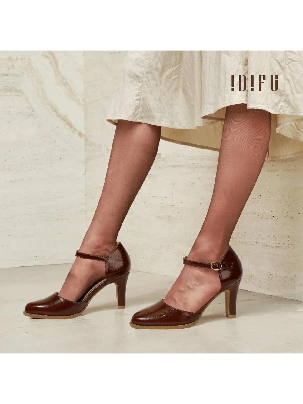 Women's Dark Brown Pu Closed Toe Chunky High Heels Comfortable Dress Pumps Shoes
